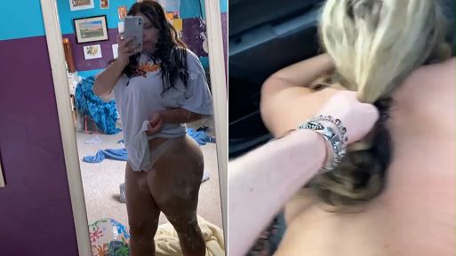 Amateur BBW Porn – BJ in Public Bathroom & Fucked in The Car