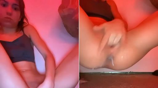 Skinny Girl Aggressively Fingers Her Wet Pussy and Squirts