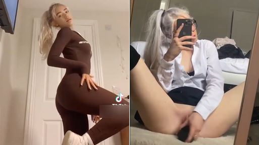 Hot Girl with Ponytail in Schoolgirl Uniform Teasing and Masturbating with Hairbrush